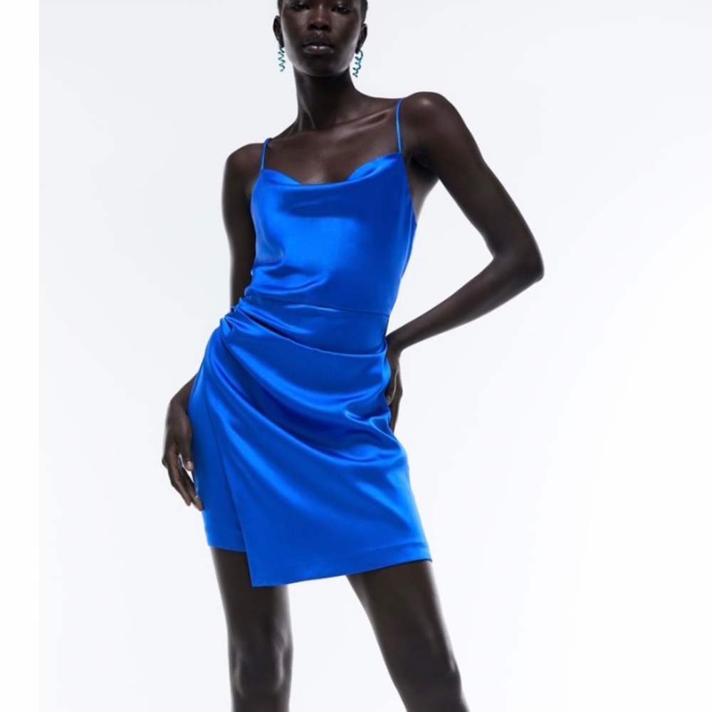 Never worn, Zara blue mini satin dress.